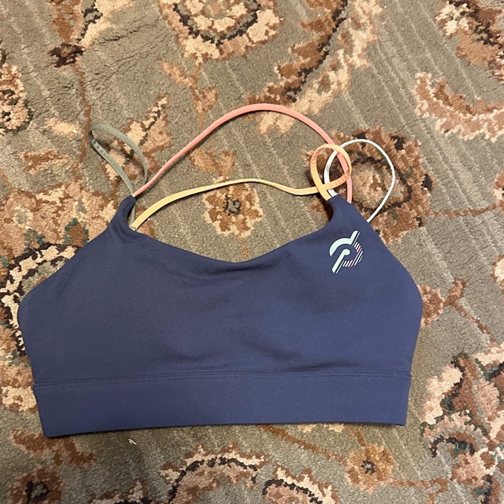 Peloton Navy Sports Bra with Multicolor Straps
